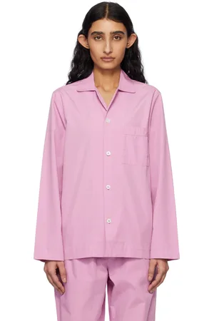 Tekla Chemise de pyjama à manches longues mauve en popeline