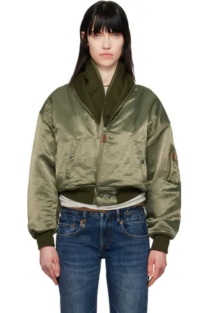 R13 Blouson aviateur kaki à col pliable à glissière