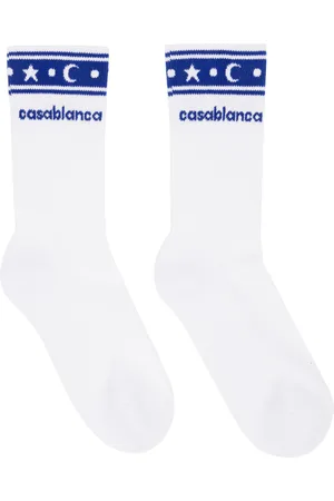 Casablanca Chaussettes de sport blanc et bleu à logos