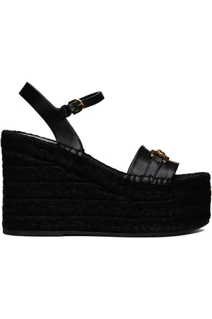 VERSACE Sandales à talon compensé noires à logo Medusa 