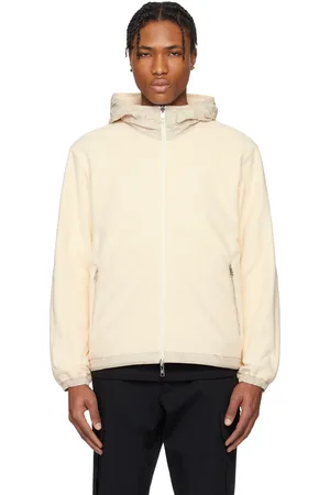 Moncler Pull à capuche réversible beige à envers en molleton et à glissière