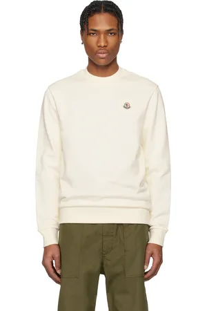 Moncler Pull molletonné blanc en coton à écusson à logo