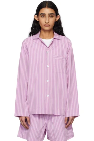Tekla Chemise de pyjama à manches longues mauve et rose en popeline