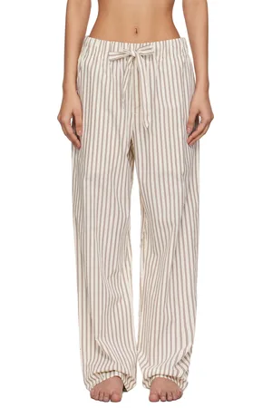 Tekla Pantalon de pyjama brun et blanc cassé en popeline