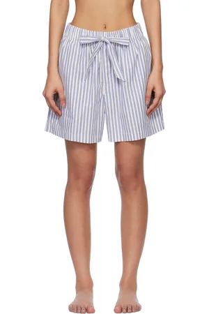 Tekla Short de pyjama blanc et bleu en popeline