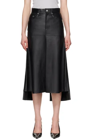 Victoria Beckham Jupe midi évasée noire en cuir à panneaux