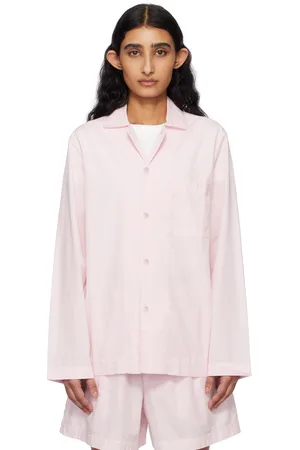 Tekla Chemise de pyjama à manches longues rose en popeline