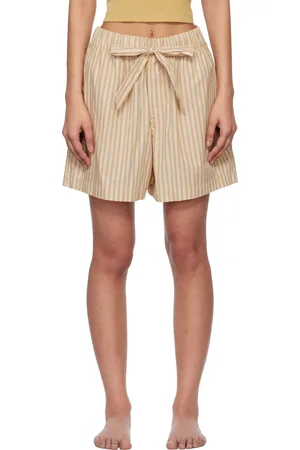 Tekla Short de pyjama brun clair et beige en popeline