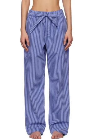 Tekla Pantalon de pyjama bleu et noir en popeline