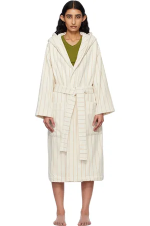 Tekla Sortie-de-bain beige et brun clair en tissu éponge à capuche