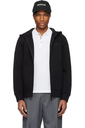 Moncler Pull à capuche noir en coton et en néoprène à glissière