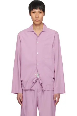 Tekla Chemise de pyjama à manches longues mauve en popeline