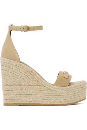VERSACE Sandales à talon compensé beiges à logo Medusa 