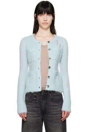 R13 Cardigan rétréci bleu à col ras du cou