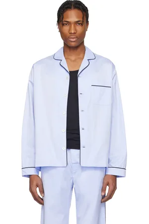 Tekla Chemise de pyjama à manches longues bleue en satinette