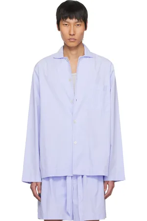 Tekla Chemise de pyjama à manches longues bleue en popeline