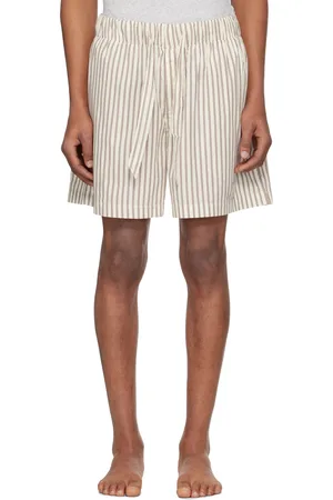 Tekla Short de pyjama brun et blanc cassé en popeline