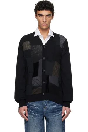 JUNYA WATANABE Cardigan noir en coton et lin à patchwork