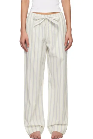 Tekla Pantalon de pyjama blanc et bleu en popeline