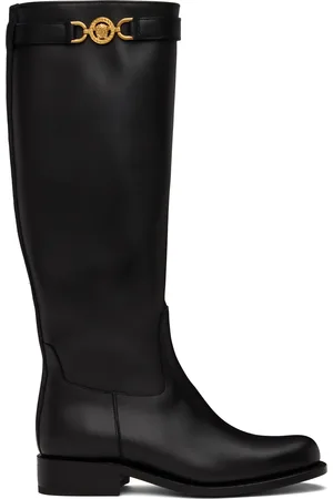 VERSACE Bottes hauteur genou noires à logo Medusa 