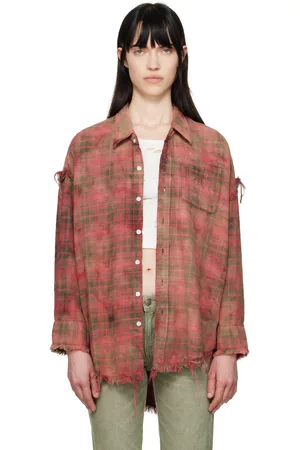R13 Chemise rouge à coutures effilochées et à emmanchures basses