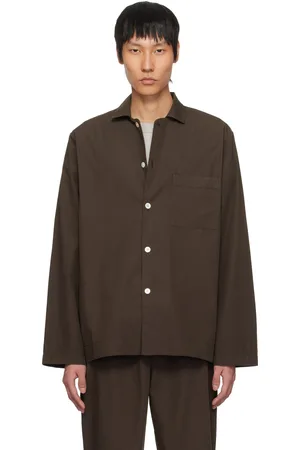 Tekla Chemise de pyjama à manches longues brune en popeline