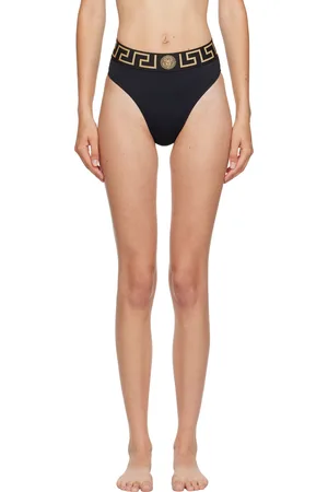 VERSACE Culotte de bikini noire à taille haute à motif Greca