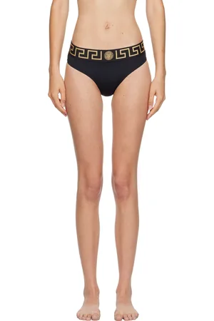 VERSACE Culotte de bikini noire à motif Greca