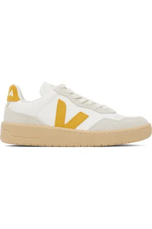 Veja Baskets V-90 blanc et jaune en cuir