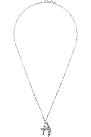 EMANUELE BICOCCHI Collier argenté à pendentifs de croix et de plume