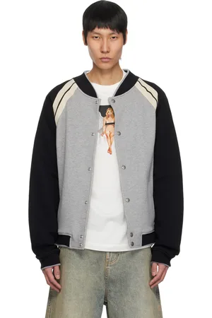Palm Angels Blouson aviateur de style teddy gris à logo incurvé