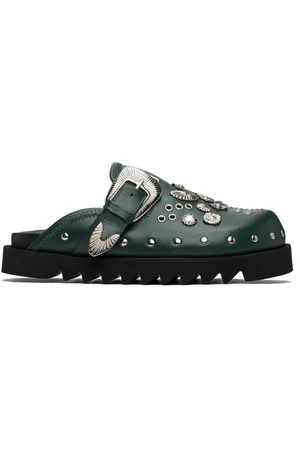TOGA VIRILIS Flâneurs de style sabot à enfiler verts à œillets en métal exclusifs à SSENSE