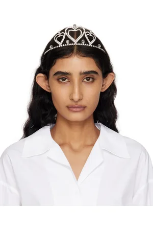 BLUMARINE Serre-tête de style diadème argenté en métal à cœurs et à ornements en verre taillé