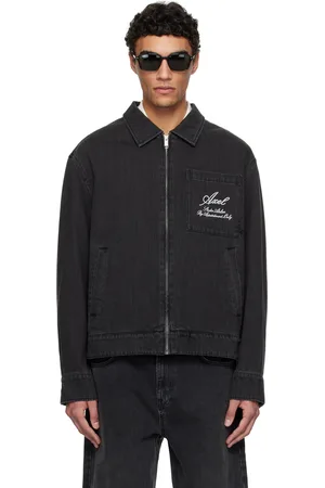 Axel Arigato Blouson noir en denim à logo et texte brodés