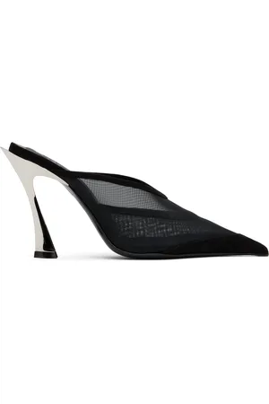 MUGLER Mules 95 noires en filet à talon Fang