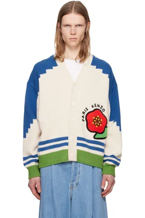 Kenzo Cardigan blanc cassé et bleu à logo