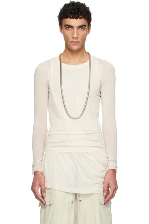 Rick Owens T-shirt à manches longues blanc cassé en jersey côtelé - Hollywood