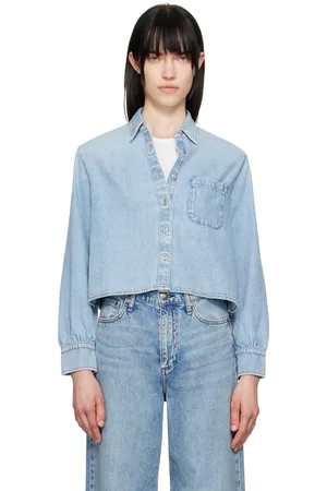 RAG&BONE Chemise écourtée Maxine bleue en denim ultraléger