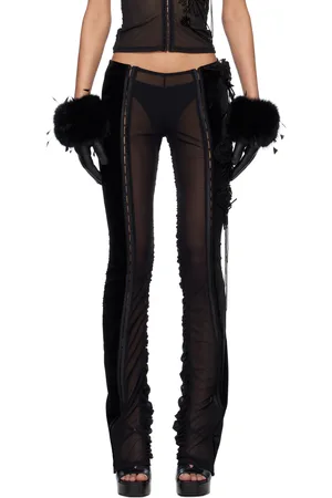 Fancì Club Pantalon Volcanic noir à appliqués floraux