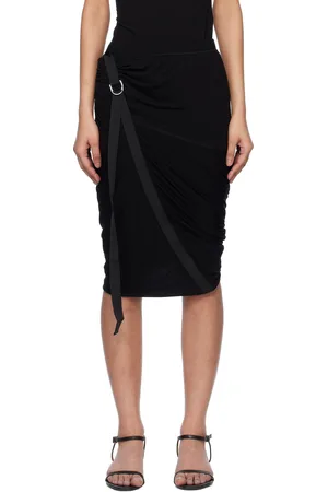 Helmut Lang Jupe midi noire à effet drapé
