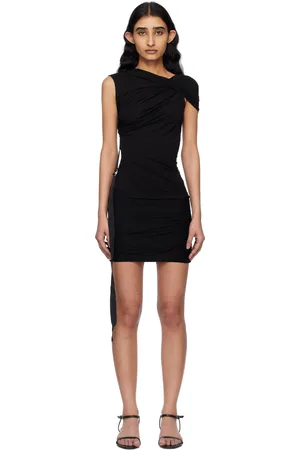 Helmut Lang Robe courte sans manches noire à effet drapé