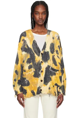 R13 Cardigan surdimensionné jaune à motif imprimé