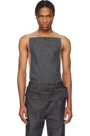 Courrèges Débardeur beige et gris à appliqué rectangulaire en denim
