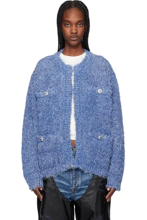 DOUBLET Cardigan bleu en tricot à poils longs