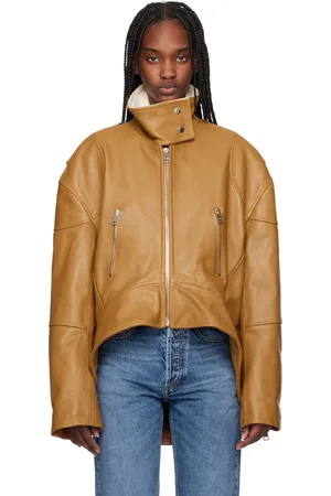 J.W.Anderson Blouson brun clair en cuir à col montant et à ourlet incurvé