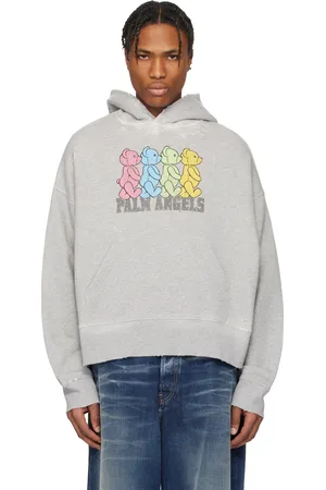 Palm Angels Pull à capuche gris à ours multicolores