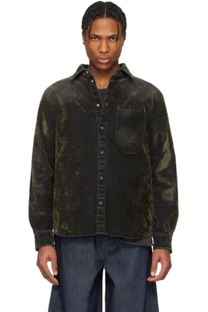 Helmut Lang Chemise kaki en denim floqué à manches incurvées
