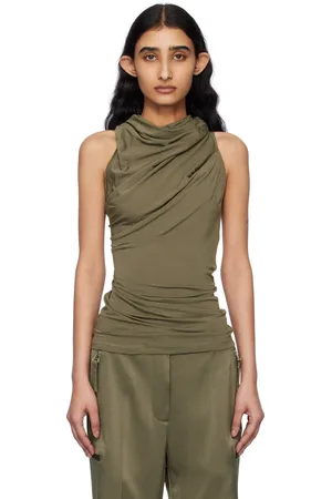 Helmut Lang Haut sans manches kaki à effet drapé