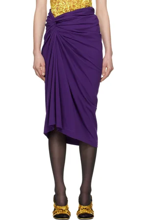 DRIES VAN NOTEN Jupe midi mauve en jersey à ornement noué