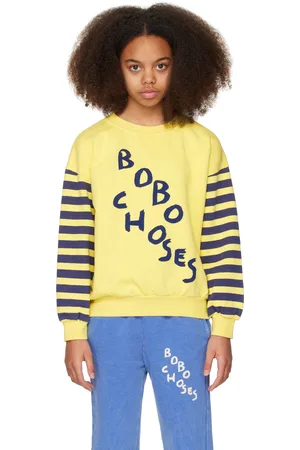 Bobo Choses Enfant | Pull molletonné jaune à rayures et à logo